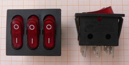 Intrerupator On-Off, triplu, cu bec, rosu, 3circ/9pol/2poz, -, 1x2mm