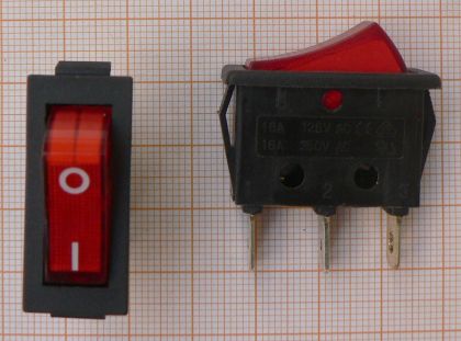 Intrerupator basculant On-Off, rosu/negru, 1circ/3pol, 15A/250V, 30x11mm, cu iluminare