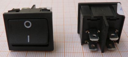 Intrerupator basculant On-Off, negru, 2x1circ/4pol, 6A/250V, 21x24x25mm