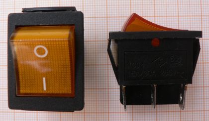 Intrerupator basculant On-On, negru, 2x2circ/6pol, 15A/250V, 28x22x26mm, cu iluminare