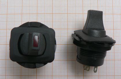 Intrerupator cu tija, cu led rosu, negru, 1circ/4pol/2poz ON-OFF, 6A/250V, fi17x14mm, cu retinere