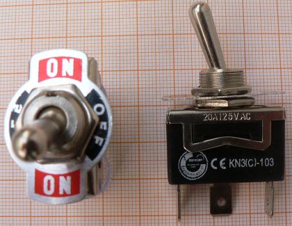 Intrerupator cu tija On-Off-On, nichelat, 2x1circ/3pol/3poz, 15A/250V, fi12mm