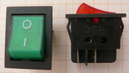 Intrerupator On-Off, rosu, 2circ/4pol/2poz, 16A/250V, 27x21,5mm, cu iluminare