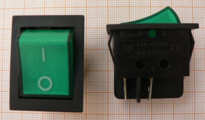Intrerupator Off-(On), verde, 2circ/4pol/2poz, 16A/250V, 31x22,1mm