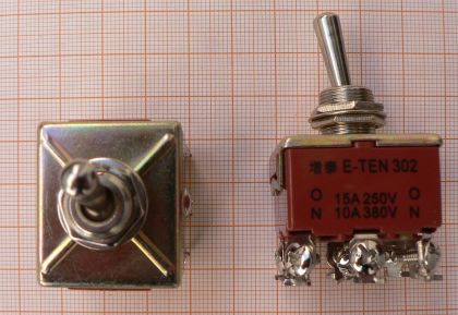 Intrerupator cu tija On-On, negru, 2x3circ/9pol, 15A/250V, fi12mm, 57x28x28mm