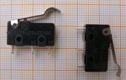 Microintrerupator (limitator), cu lamele, negru, 3A/250V, 15x6x20mm (tija curbata la capat)