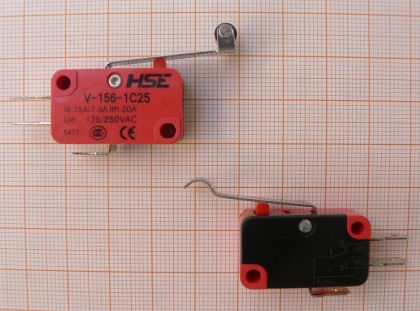 Microintrerupator (limitator), cu lamela indoita, 29mm, rosu, 220V/20A, -
