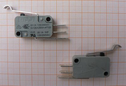 Microintrerupator (limitator), cu lamela curbata, gri, 220V/20,1A, 16x10x28mm