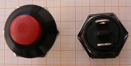 Push buton Off-(On), rosu, 1circ/2pol, 10A/12V DC, 15x15mm, pe panou, fara retinere