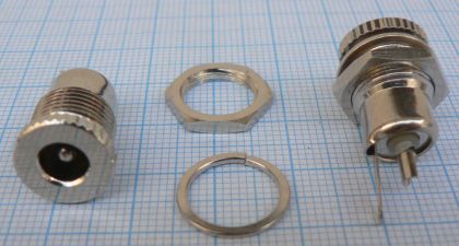Mufa/conector DC mama, pe panou, 2,5mm (model metalic integral)