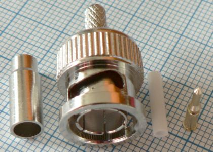 Mufa BNC tata, cablu model flex 3, sertizabila (fixare prin inel plastic de centrare)