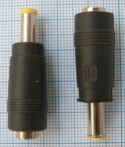 Mufa adaptoare tip reductie DC, 5x1,4x11mm ax interior tata - 2,5x5,5x10mm mama
