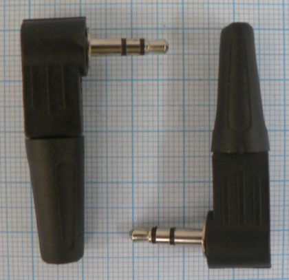 Mufa jack tata 3,5mm stereo, la 90°, pe cablu 8mm