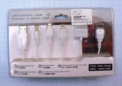 Kit cabluri date USB A tata pentru PSP/iPod/GBA/NSL/NDS