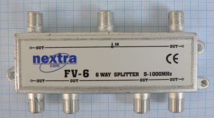 Spliter/distribuitor de semnal, 1 IN - 6 OUT, banda 5-1000 MHz