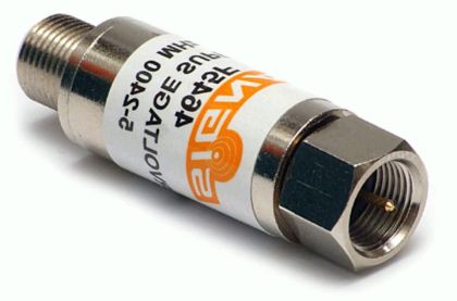 Protectie de semnal antene/CATV impotriva fulgerului, 1*IN-1*OUT, in banda 5-2400 MHz (iesiri F mama-F tata, montaj pe cablu existent)