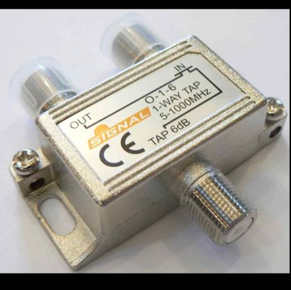 Spliter/distribuitor TAP de semnal 1*IN-2*OUT (atenuare de 1/6dB), in banda de 5-1000Mhz
