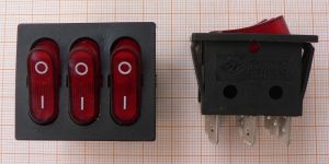 Intre_On-Off P Rosu triplu 3cir/9po/2poz cu becA/250V/1*2mm