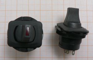 Intrerupator cu tija, cu led rosu, negru, 1circ/4pol/2poz ON-OFF, 6A/250V, fi17x14mm, cu retinere