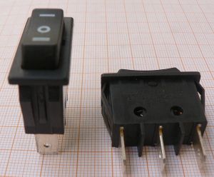 Intrerupator basculant (On)-Off-(On), negru, 2circ/3pol/3poz, 20A/12V, 11x30,2mm