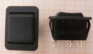 Intrerupator (On)-Off-(On), negru, 2x2circ/3poz/6pol, 16A/250V, 31x21mm, fara retinere