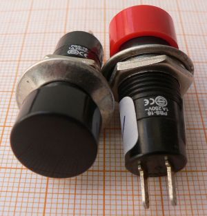 Push buton Off-(On), negru, 1A/250V, fi5mm, cu retinere