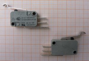 Microintrerupator (limitator), cu lamela curbata, gri, 220V/20,1A, 16x10x28mm