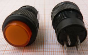 Push buton Off-On, rosu, 1circ/4pol, 3A/250V, 18x24mm, fi16mm, -, cu retinere, iluminare