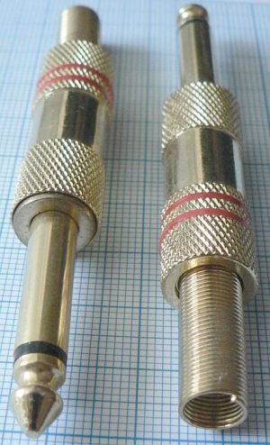 Mufa jack tata 6,3mm mono, pe cablu 6,5mm (carcasa metalica, cu 2 benzi rosii)