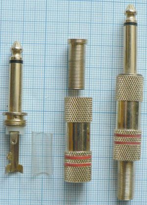 Mufa jack tata 6,3mm mono, pe cablu 6,5mm (carcasa metalica, cu 2 benzi rosii)