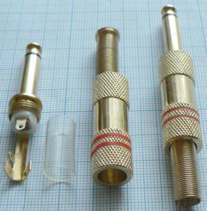 Mufa jack tata 6,3mm mono, pe cablu 6,5mm (carcasa metalica, cu 2 benzi rosii)