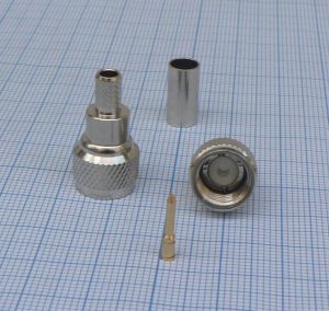Mufa mini UHF tata, cablu RG58, sertizabila (sertizare pe cablu)