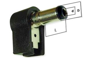 Mufa/conector DC tata 2,5x5,5x10mm, la 90°, cablu 5mm