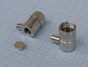 Mufa UHF tata, cablu RG58, 90 grade, fixare mecanica