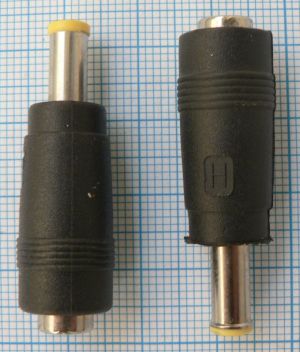 Mufa adaptoare tip reductie DC, 5x1,4x11mm ax interior tata - 2,5x5,5x10mm mama
