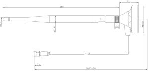 Antena auto magnetica, pentru amplificarea semnalului 700-960/1710-2170/2, 5-2, 7 Ghz, 5db, 3m cablu, SMA tata