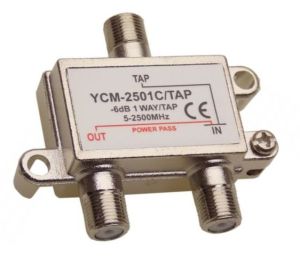 Spliter/distribuitor TAP de semnal, 1 IN - 2 OUT (atenuare 1/6dB), banda 5-2500 MHz, DC pass