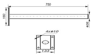 Suport antena orizontal 750mm, 133*160 mm fi 38mm