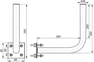 Suport antena 280*200(320)mm .fi 38mm, fixare pe teva cu colier